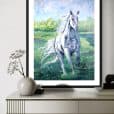 Water Pony acrylic painting shown framed on wall