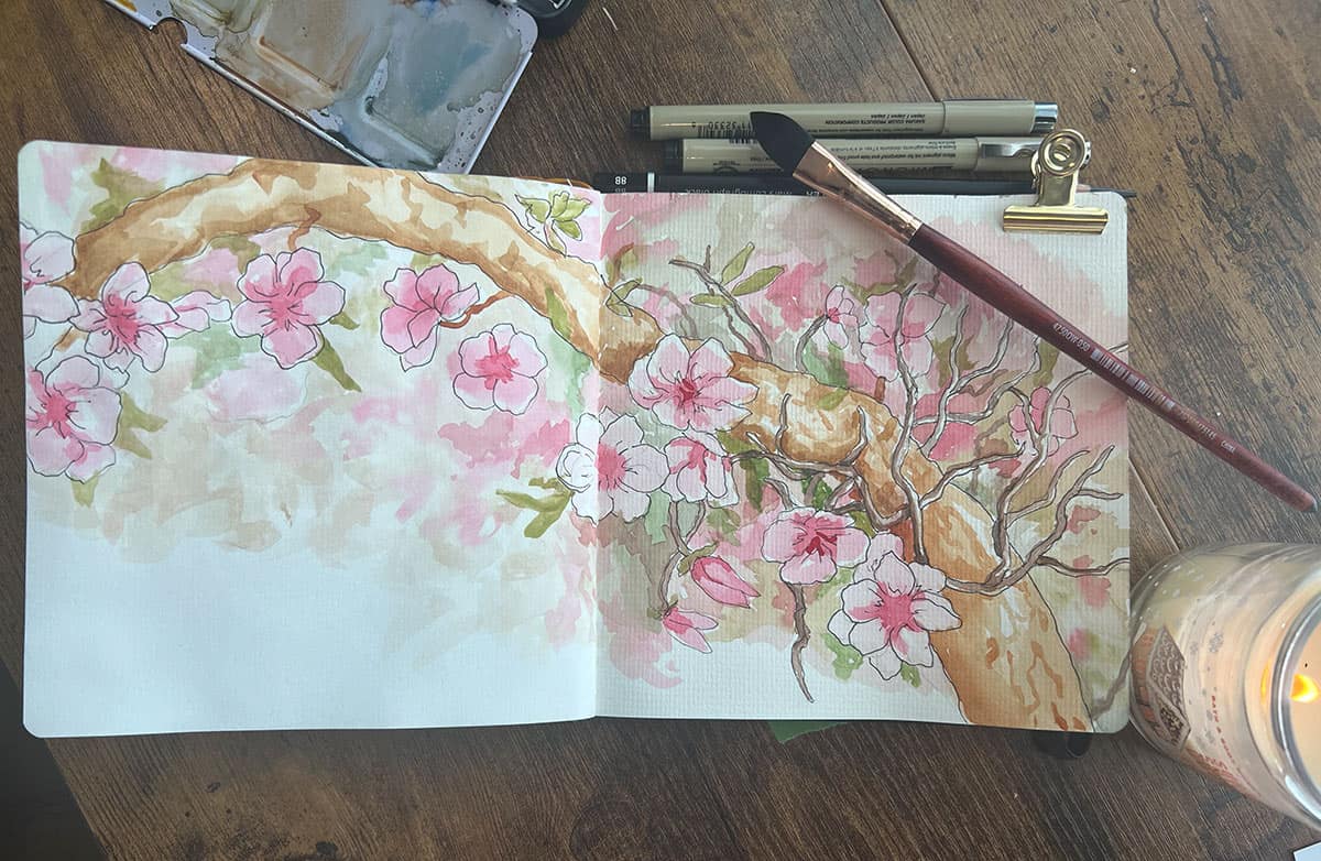 watercolor sketchbook in studio